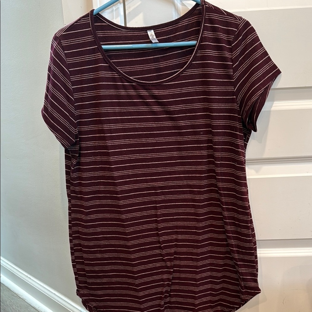 Honey and Lace Burgundy Striped Short Sleeve Top
